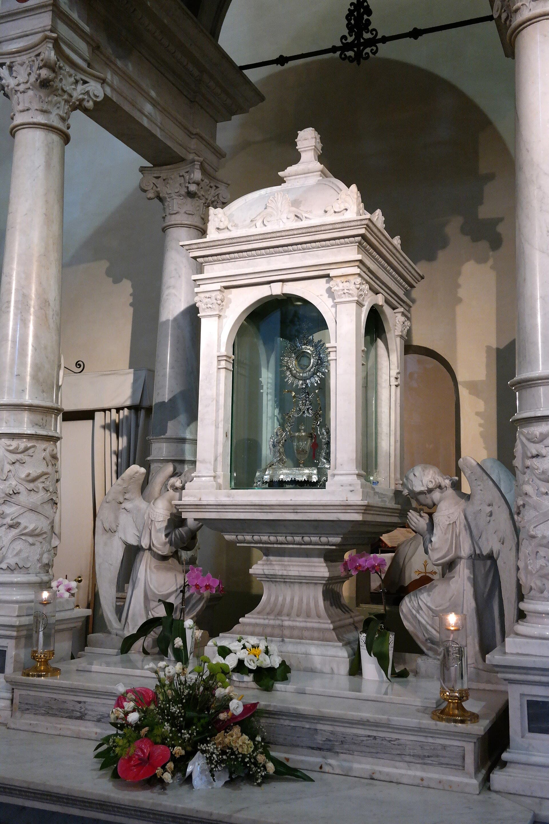 Marble shrine holding the relics behind the high altar of the church of San Francesco in Lanciano